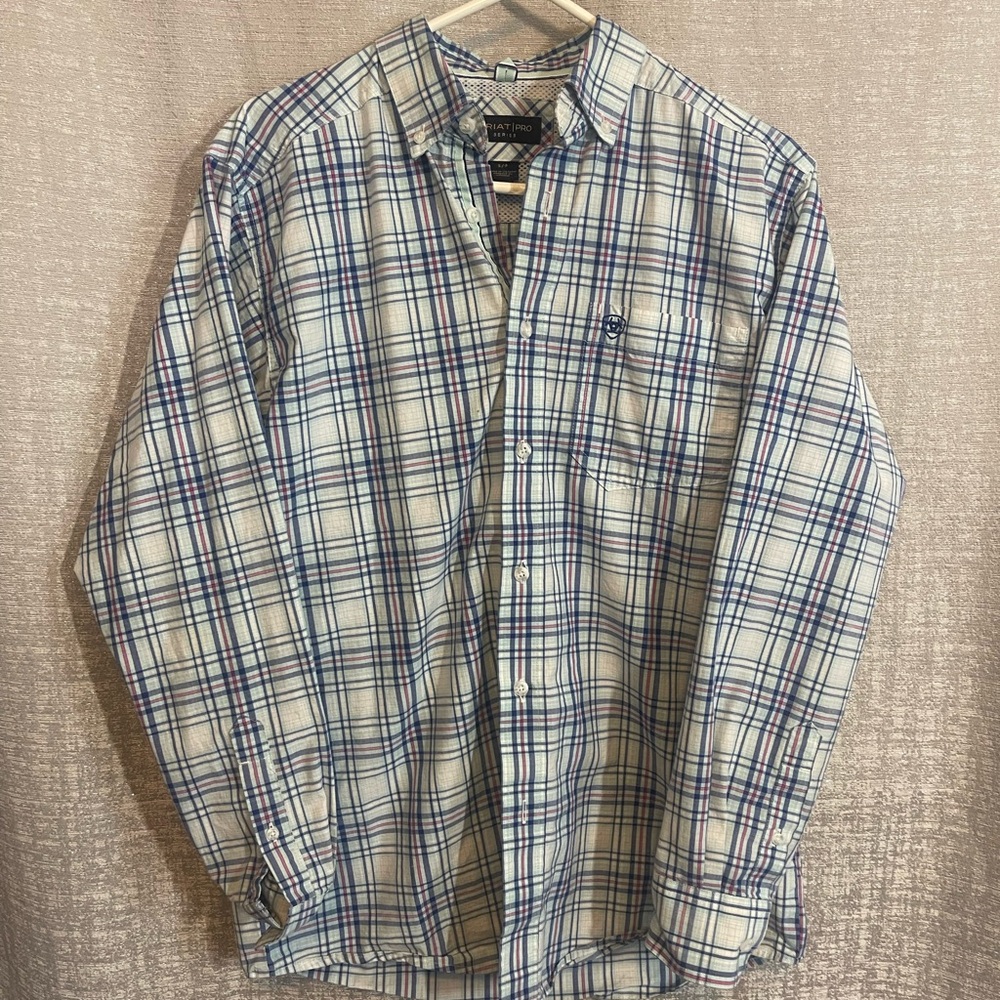 Ariat Blue and White Dress Shirt Classic Plaid Design